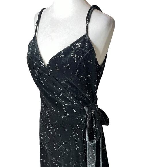 Zapaka Black Star Print Wrap Maxi Dress Sparkly Celestial Size 6 - Picture 12 of 16